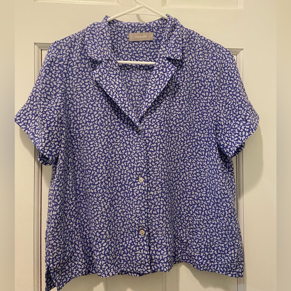 Everlane Clean Silk Notch T-Shirt - Blue